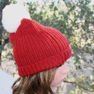 100% Alpaca Pom-Pom Channel Beanie Hat Hat