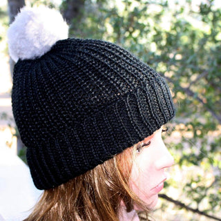 100% Alpaca Pom-Pom Channel Beanie Hat Hat