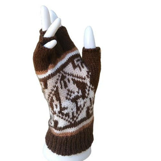 Alpaca Inca Patterned Fingerless Gloves Gloves Brown