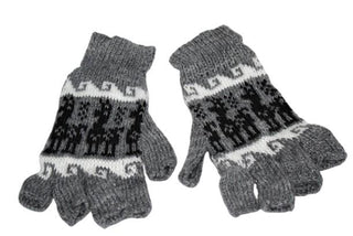 Alpaca Inca Patterned Fingerless Gloves Gloves Medium Grey