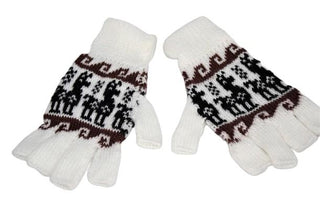 Alpaca Inca Patterned Fingerless Gloves Gloves White