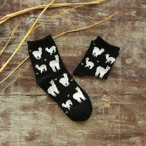 Alpaca Love Ankle Height Cotton Socks Socks Black 