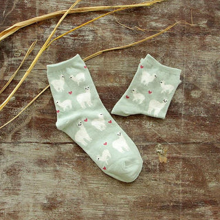 Alpaca Love Ankle Height Cotton Socks Socks Green