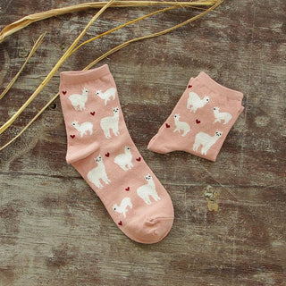 Alpaca Love Ankle Height Cotton Socks Socks Pink