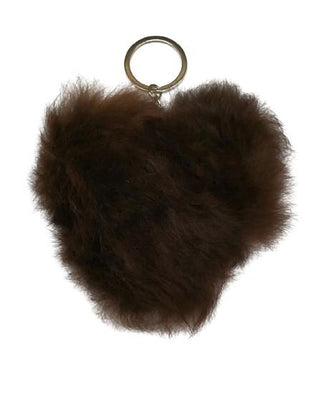 Alpaca Love Heart Shaped Fur Keychain Fun Dark Brown 