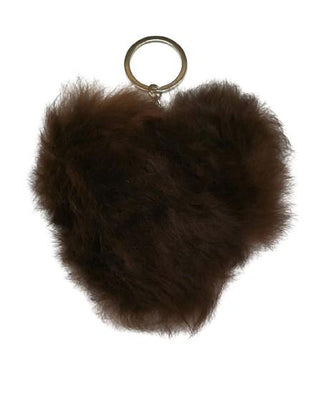 Alpaca Love Heart Shaped Fur Keychain Fun Dark Brown