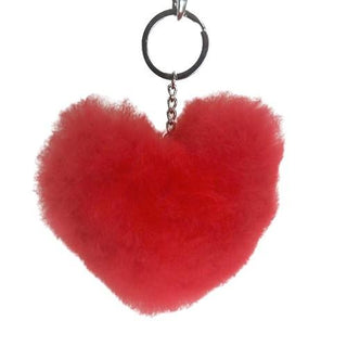 Alpaca Love Heart Shaped Fur Keychain Fun Red