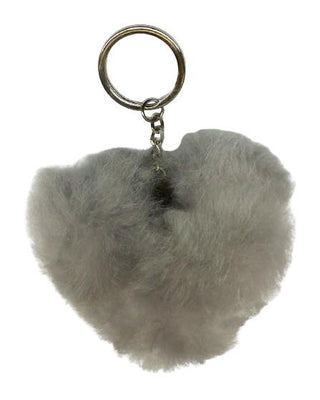 Alpaca Love Heart Shaped Fur Keychain Fun SilverGrey