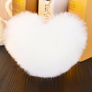 Alpaca Love Heart Shaped Fur Keychain Fun White