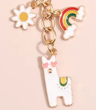 Alpaca Rainbow Sunflower Keychain Charm Jewelry