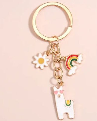 Alpaca Rainbow Sunflower Keychain Charm Jewelry