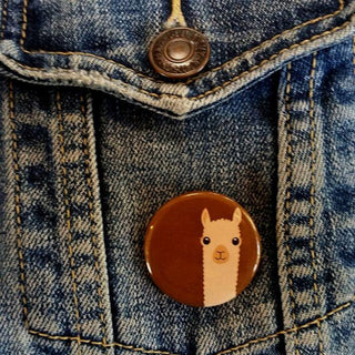 Alpaca Watching Button Pin Fun