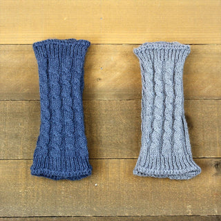 Alpaca Wrist Warmers Cabled Gloves Steel Blue 