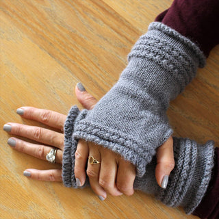 Alpaca Wrist Warmers Eyelet Gloves Slate Grey