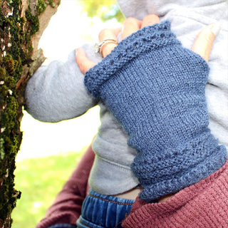 Alpaca Wrist Warmers Eyelet Gloves Steel Blue