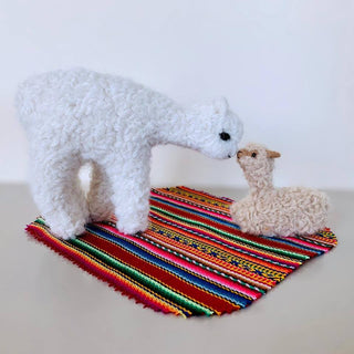 Alpacadorable Mom-n-Cria Hand Made Baby Alpaca Ornaments Holiday White-LightBrown