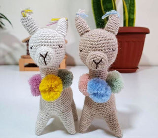 Baby Alpaca Knit Figure with Pom-Pom Necklace Toy