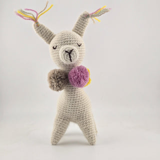 Baby Alpaca Knit Figure with Pom-Pom Necklace Toy Cream