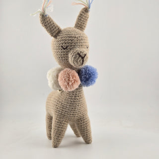 Baby Alpaca Knit Figure with Pom-Pom Necklace Toy Fawn