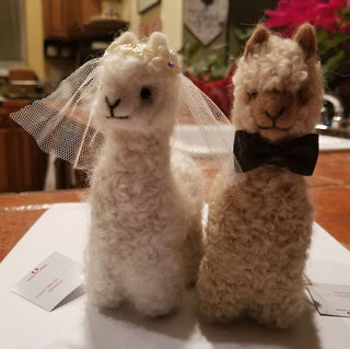 Bride and Groom Alpacadorable Hand Made Baby Alpaca Ornaments Holiday