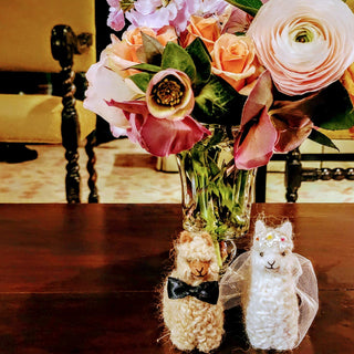 Bride and Groom Alpacadorable Hand Made Baby Alpaca Ornaments Holiday