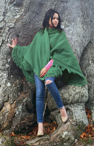Cape Wrap Solid Alpaca Poncho Poncho Emerald Green