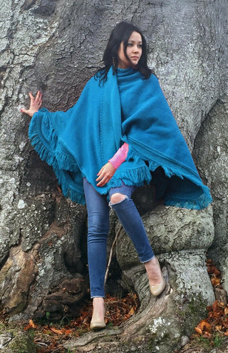 Cape Wrap Solid Alpaca Poncho Poncho Ocean Blue