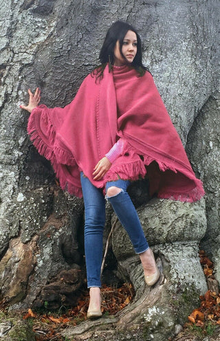 Cape Wrap Solid Alpaca Poncho Poncho Pink Punch