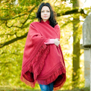 Cape Wrap Solid Alpaca Poncho Poncho Red 