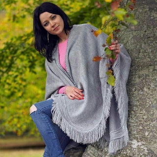 Cape Wrap Solid Alpaca Poncho Poncho Silver Grey 