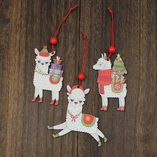 Classic Alpaca Wooden Christmas Ornament Set Home Decor