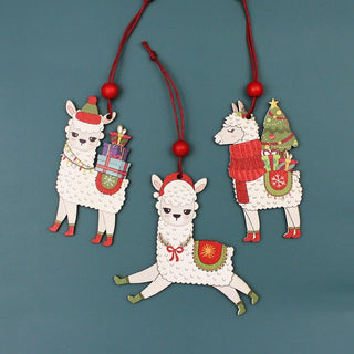Classic Alpaca Wooden Christmas Ornament Set Home Decor
