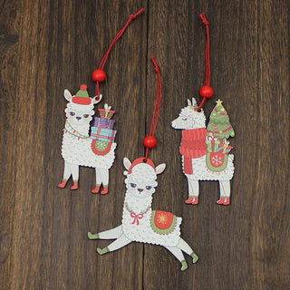 Classic Alpaca Wooden Christmas Ornament Set Home Decor 
