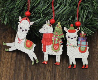 Classic Alpaca Wooden Christmas Ornament Set Home Decor