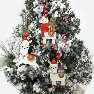 Classic Alpaca Wooden Christmas Ornament Set Home Decor