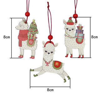 Classic Alpaca Wooden Christmas Ornament Set Home Decor