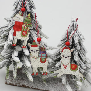 Classic Alpaca Wooden Christmas Ornament Set Home Decor