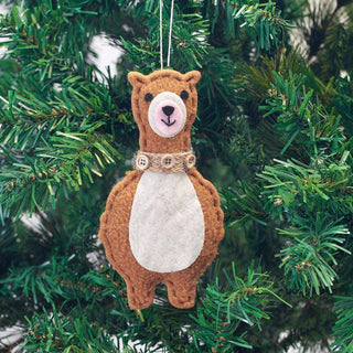 Classic Handmade Felt Alpaca Tree Hanging Ornament Set Holiday 