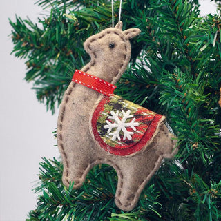 Classic Handmade Felt Alpaca Tree Hanging Ornament Set Holiday
