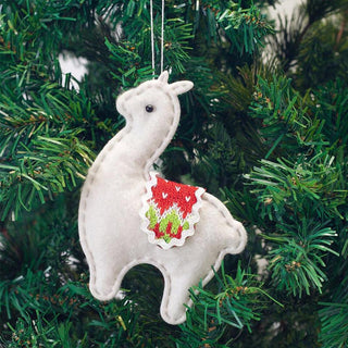 Classic Handmade Felt Alpaca Tree Hanging Ornament Set Holiday