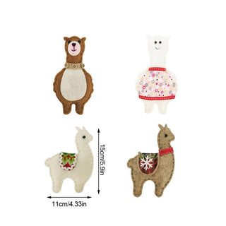 Classic Handmade Felt Alpaca Tree Hanging Ornament Set Holiday