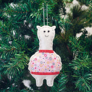 Classic Handmade Felt Alpaca Tree Hanging Ornament Set Holiday