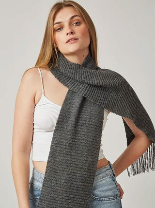 Long Fringed 100% Baby Alpaca Scarf Scarf Grey
