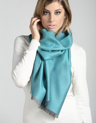 Reversible Baby Alpaca and Silk Scarf Poncho Turquoise