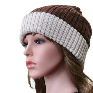 Reversible Cabled 100% Alpaca Knit Hat Fun BrownTan