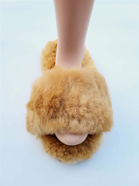 Slide In Fluffy Furry Fuzzy Alpaca Fur Slippers