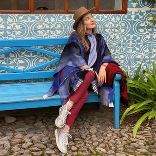 Soft Blues Alpaca Poncho Poncho