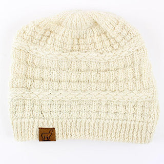 Textured Alpaca Slouch Beanie Hat White