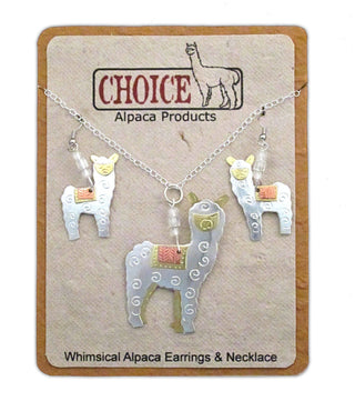 Whimsical Alpaca Necklace and Earrings FUN Necklace with Earrings