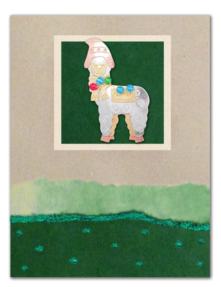 Whimsical Christmas Alpaca Pin Card FUN Christmas Pin Card - Green